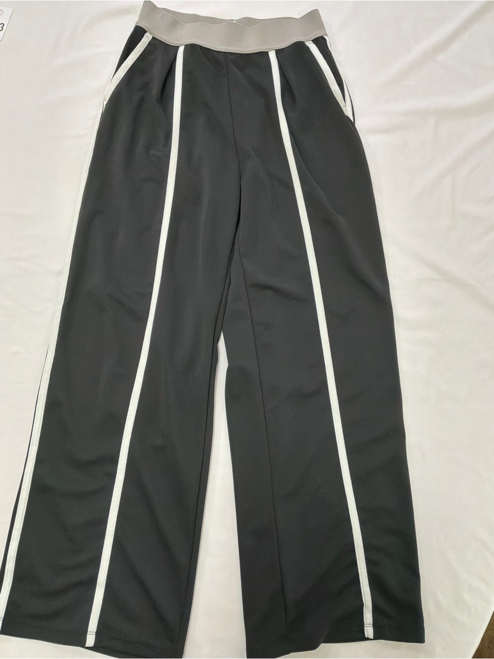 HALARA Black Track Pants with White Side Stripes and Gray Waistband